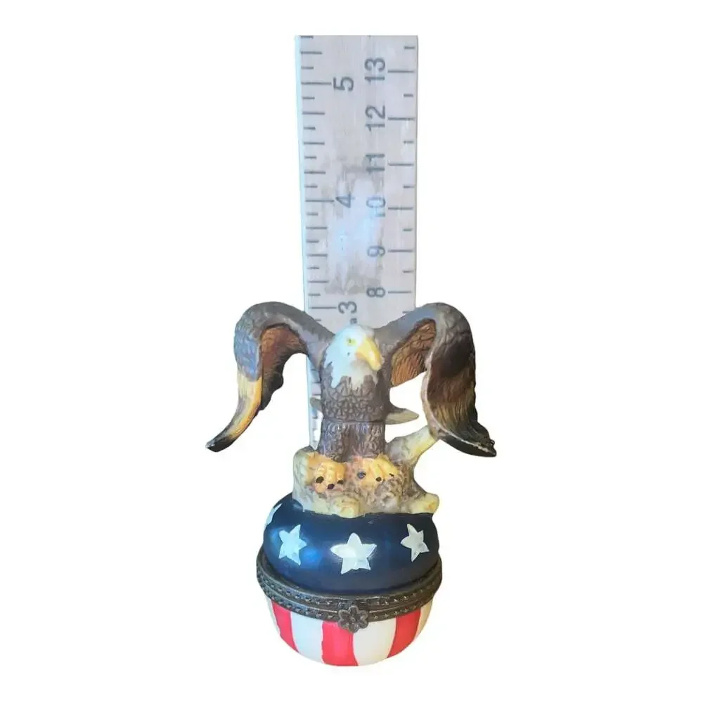 Patriotic American Bald Eagle and Stars & Stripes Hinged Trinket Box